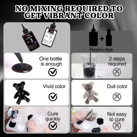 LET'S RESIN Colored UV Resin, 300g Large Capacity White& Black UV Resin, Dark Odorless & Low Shrinkage UV Color Resin for Crafts, Jewelry Making, Colored Resin Casting and Coating LET'S RESIN