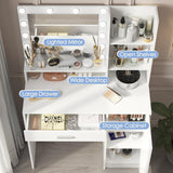 Palimder Vanity Desk with Mirror & Light, Large Drawer & Three Level Storage Dresser, 3 Lighting Modes Adjustable Brightness, Bedroom Dressing Table (White) Palimder