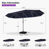 PURPLE LEAF 15ft Double-Side Patio Umbrella with Base and Solar Lights Outdoor Market Umbrella with Crank Handle Rectangle Umbrella for Backyard Pool Garden Deck, Navy blue PURPLE LEAF