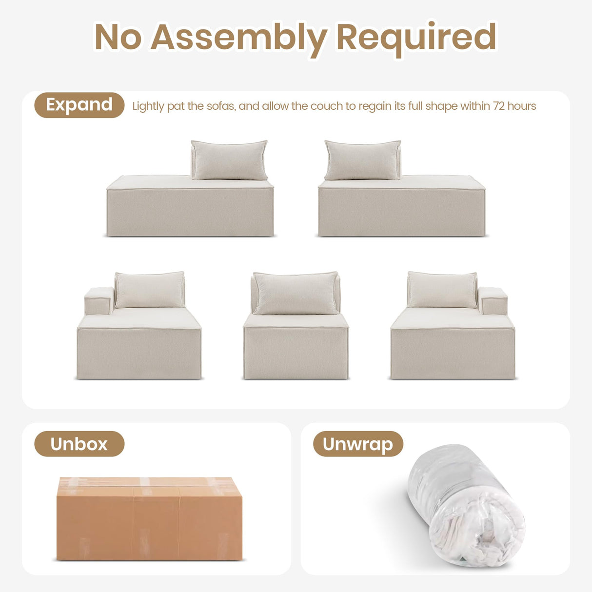 VIKAYAMICS 140" Modular Sectional Sofa, U-Shape Cloud Sectional Couch with Ottoman, Upholstered Chenille Boneless Couch Sofa Set for Living Room Bedroom No Assembly Required (Classic Beige) VIKAYAMICS