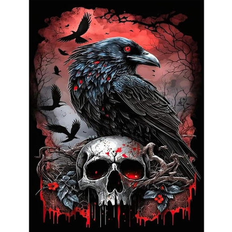 KTHOFCY 5D DIY Diamond Painting Kits for Adults, Halloween Crow Skull Full Drill Embroidery Cross Stitch Crystal Rhinestone Paintings Pictures Arts Wall Decor Painting Dots Kits 11.8X15.7inch KTHOFCY