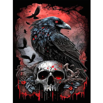 KTHOFCY 5D DIY Diamond Painting Kits for Adults, Halloween Crow Skull Full Drill Embroidery Cross Stitch Crystal Rhinestone Paintings Pictures Arts Wall Decor Painting Dots Kits 11.8X15.7inch
