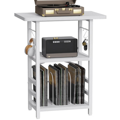 YAKANJ Record Player Stand with Extended Desktop,Large Record Player Table with Vinyl Storage,Turntable Stand with Record Holder Vinyls Display Shelf for Music Room Studio,White
