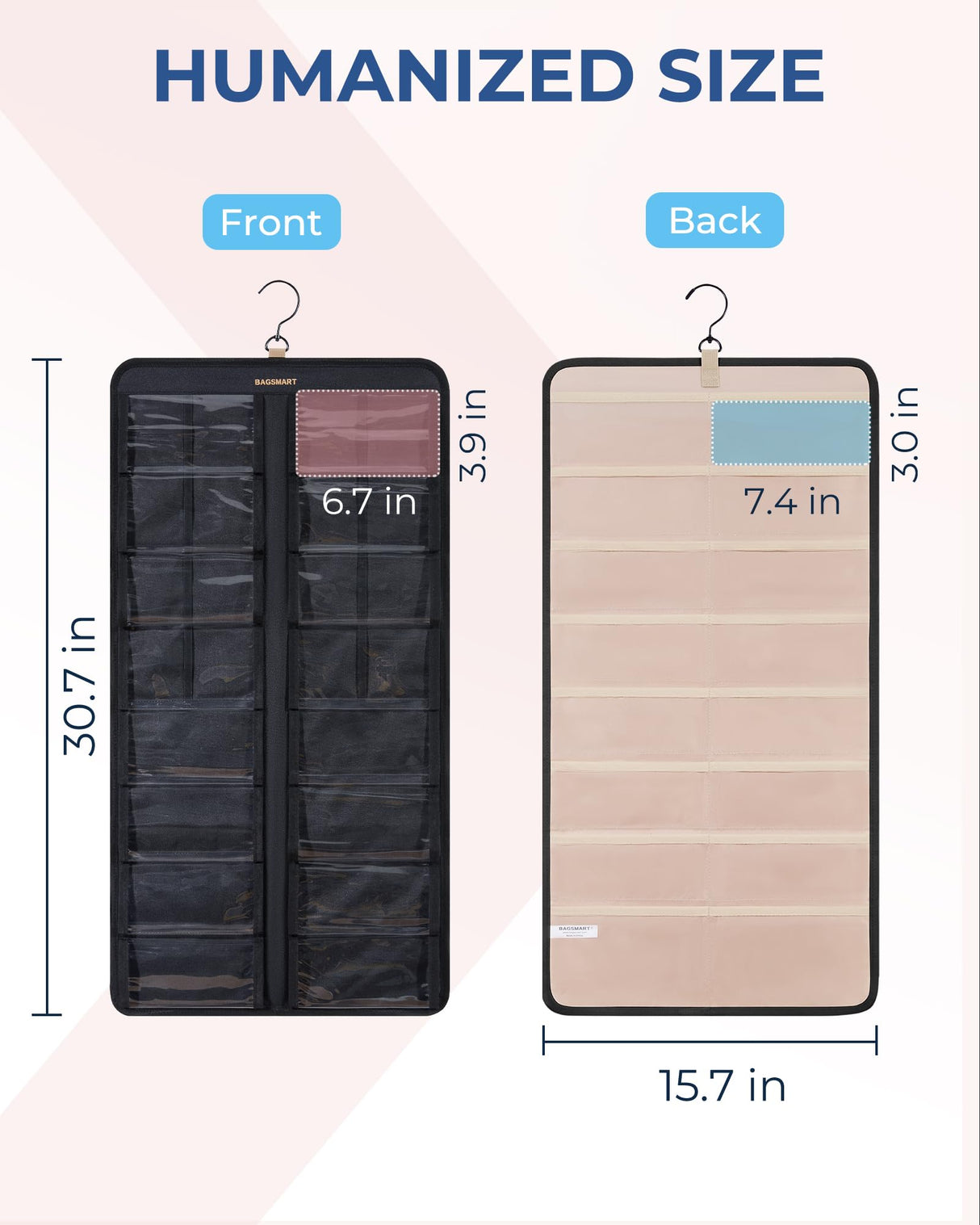 BAGSMART Hanging Jewelry Organizer, Dust Proof Sunglasses Storage Case Wall Mounted, Travel Dual Sided Glasses Case Multiple Pairs, Eyeglasses Holder with 32 Clear Slots & Metal Hook, Black BAGSMART