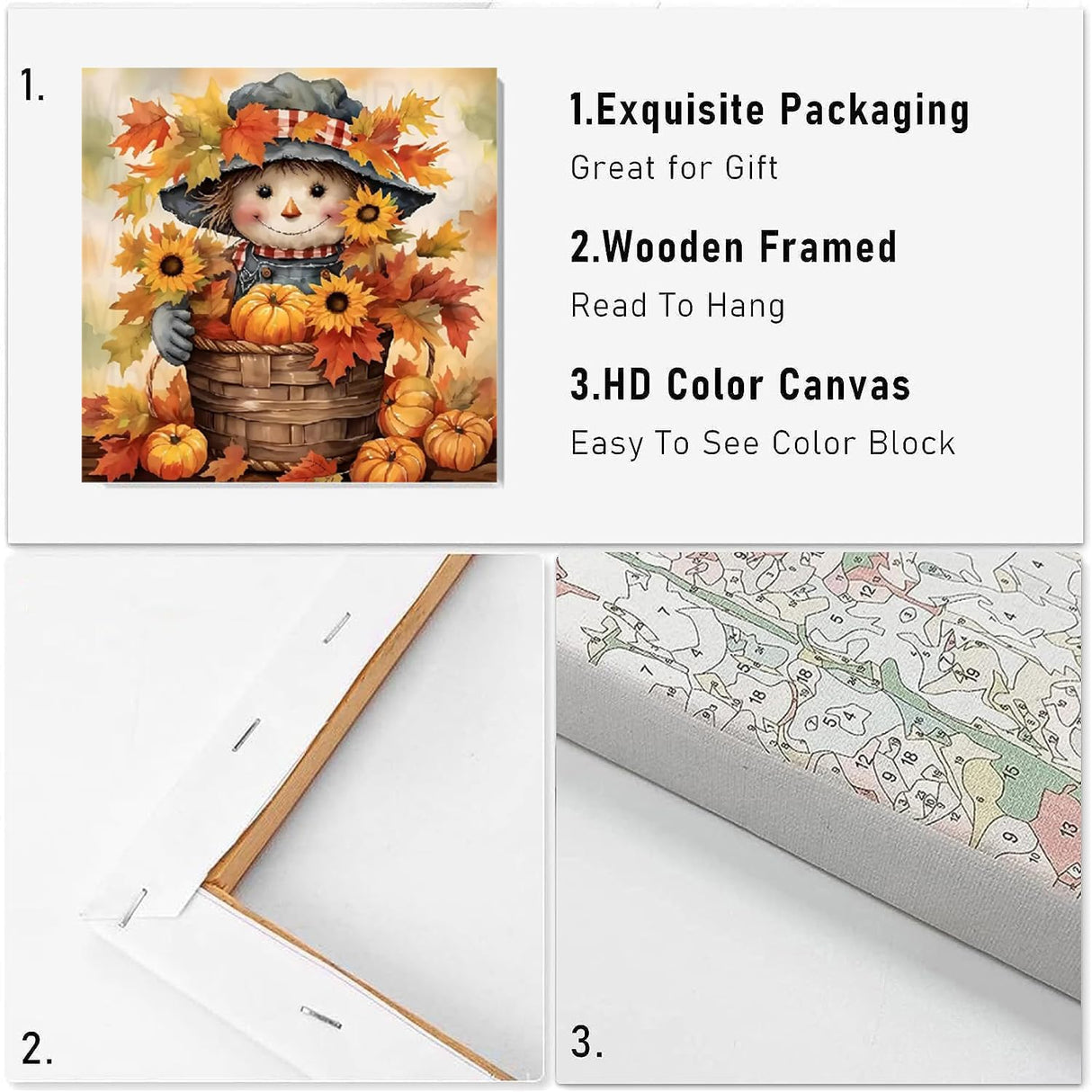 VIGEGU Fall Scarecrow Paint by Numbers Kit for Adults with Framed,Thanksgiving Paint by Number DIY Acrylic Adult Paint by Number Kits for Wall Decor 10x10in VIGEGU