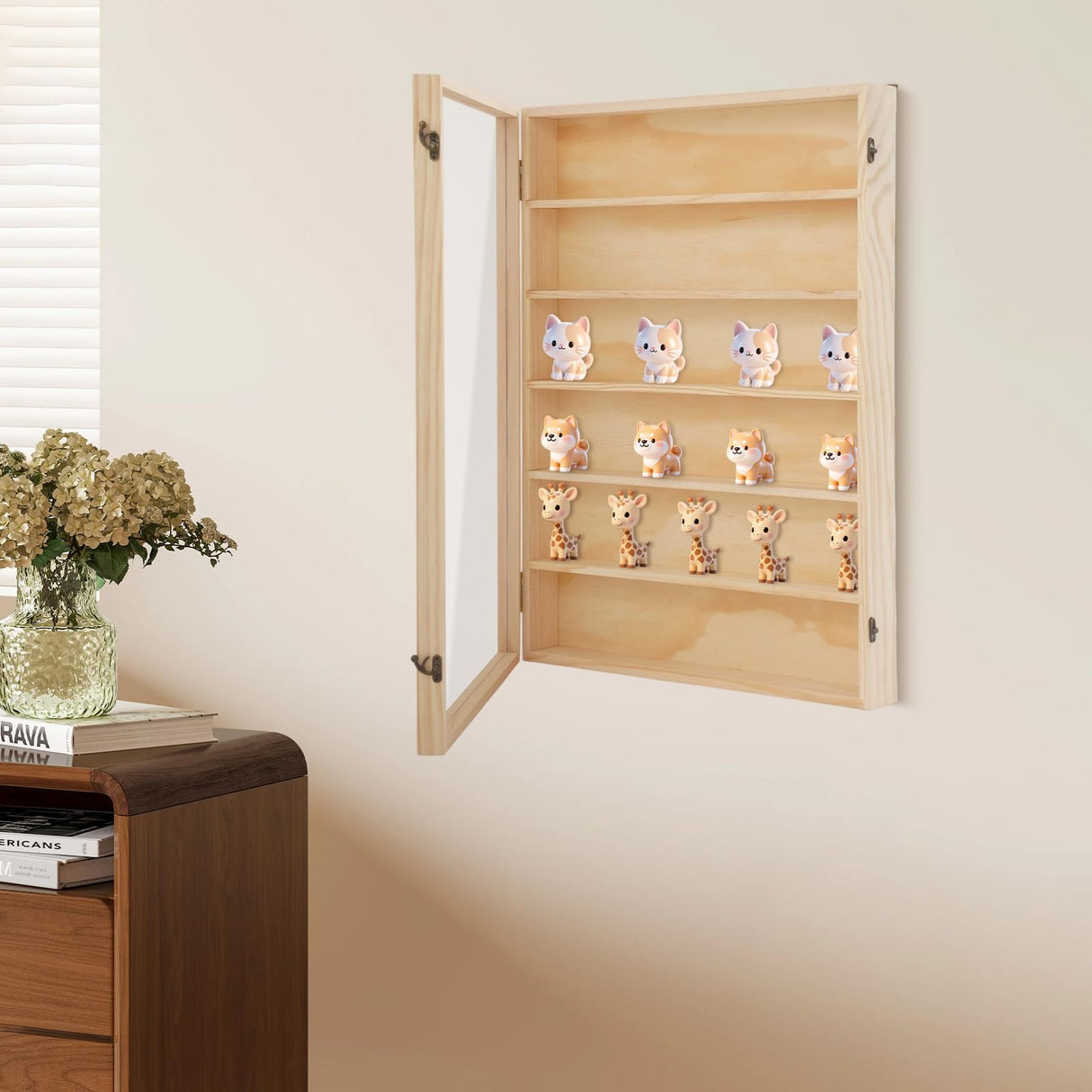 HOLMZCED Wall Wood Display Cabinet with Acrylic Door, 6 Tiers Wall Mounted Collection Display Case Hanging Display Cases for Minifigures Small Stones Models HOLMZCED