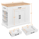 Yaheetech Rolling Kitchen Island Cart with 3 Drawers, Kitchen Storage Cabinet on Wheels with Open Shelves and Inner Adjustable Shelves for Dining Room/Living Room, Thicker Rubberwood Top, White Yaheetech