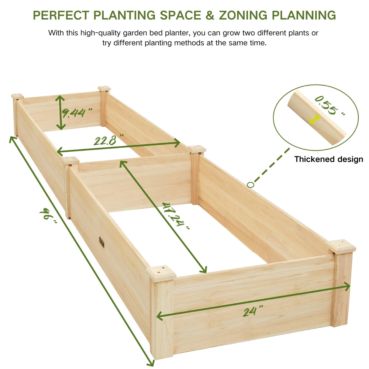 ZSYWODFO 8x2ft Outdoor Wooden Raised Garden Bed,Elevated Planting Planter Box for Vegetables/Garden/Lawn/Patio,Natural Wood, 96 x 24 x 9in ZSYWODFO