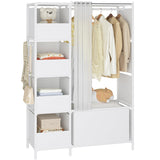 MOYIPIN Portable Closet，Free Standing Wardrobe Closet with Hanging Rod and Curtain，Clothes Storage Organizer, for Cloakroom, Bedroom，40.55 x 16.73 x 65.35Inches，White MOYIPIN