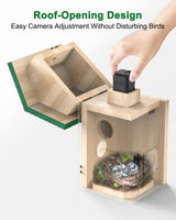 Smart Bird House Camera Solar Powered, 2K HD Wi-Fi Bird Watching Camera for Birdhouse, Auto Detect & Notify, Night Vision, APP Control, Wooden Birdhouse with Camera Inside KinetCam