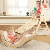 Pikler Triangle Set with Cushion, 7 in 1 Toddler Climbing Toys Indoor, Montessori Foldable Climbing Set, Wooden Climbing Toys for Toddlers 1-3 Inside with Ramp, Arch and Ladder (Nature Wood) Yopnoyik