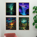 Lovepefe Starry Sky Paint by Numbers Kit for Adults, 4 Pack Country Night Paint by Number Kits for Beginner Moon Acrylic On Canvas DIY Oil Painting Kit for Gift Home Wall Decor 12x16 Inch Lovepefe