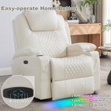 IBTKIG Power Swivel Rocker Recliner Chair with Massage and Heat/LED Lights/USB and Type-C Ports/Infinite Position/Cup Holder, Electric Glider Reclining Sofa for Nursery Living Room (1, Beige) IBTKIG
