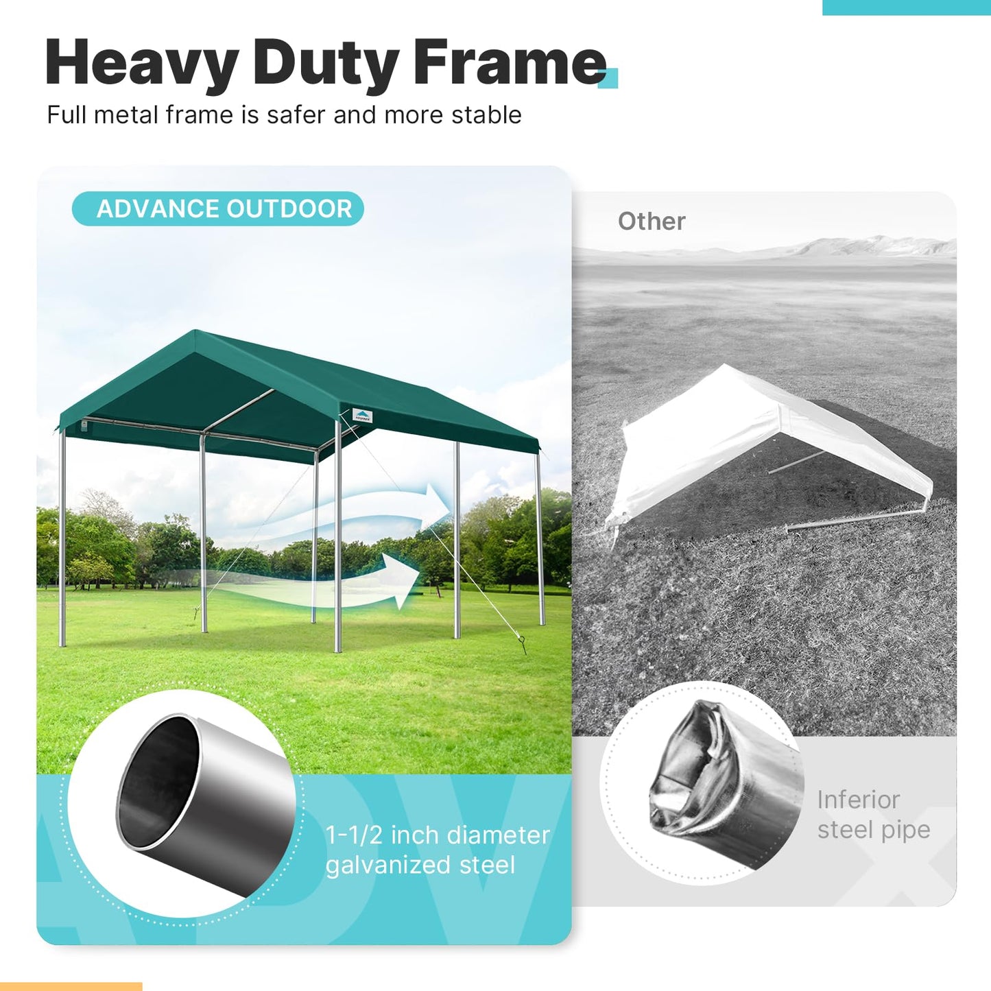 ADVANCE OUTDOOR 10x15 ft Heavy Duty Carports Potable Car Canopy Garage Party Tent Boat Shelter, Adjustable Height from 9.5 ft to 11 ft, Green