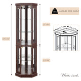 Eyisean 70" Lighted Glass Corner Curio Cabinet, Display Cabinet with Elegant Tempered Glass Door, China Cabinet with Light Bulb, Mirrored Back Panel, Rack for Living Room Storage(Dark Cherry) Eyisean