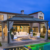 MELLCOM 12 x 16ft Hardtop Gazebo, Polycarbonate Double Roof Aluminum Gazebo, Outdoor Waterproof Canopy Gazebo with Netting and Curtains for Garden, Deck, Lawns MELLCOM