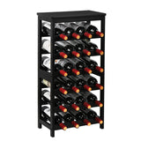 VASMIA Wine Rack Freestanding Floor, 6-Tier Display Wine Storage Shelves with Table Top, 24-Botttle Bamboo Wine Rack Shelf for Kitchen Bar Dining Room Living Room, Black VASMIA