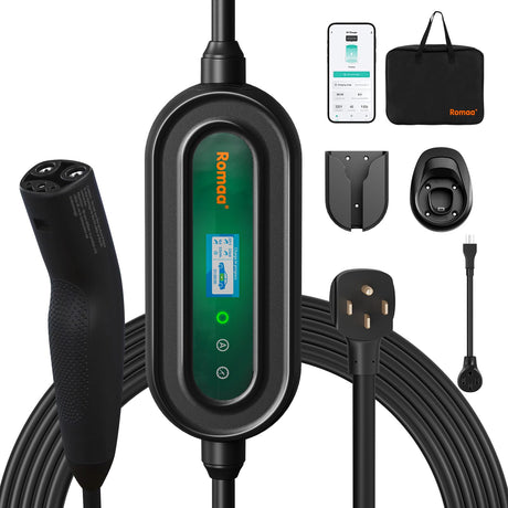 Level 2 EV Charger for Tesla, WiFi APP, 40A Portable EV Mobile Charger for Tesla, 25FT Cable with 240V NEMA 14-50 Plug & NEMA 5-15 Adapter, NACS Connector,Home Wall Charger for Tesla Model Y/3/S/X Romaa