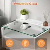 White Floating Nightstand Set of 2 with Charging Station, 18.9" Extended Bedside End Table with Drawer and LED, Modern Wall Mounted Night Stand Side Table with Open Shelf for Bedroom,Living Room MULEJYBO