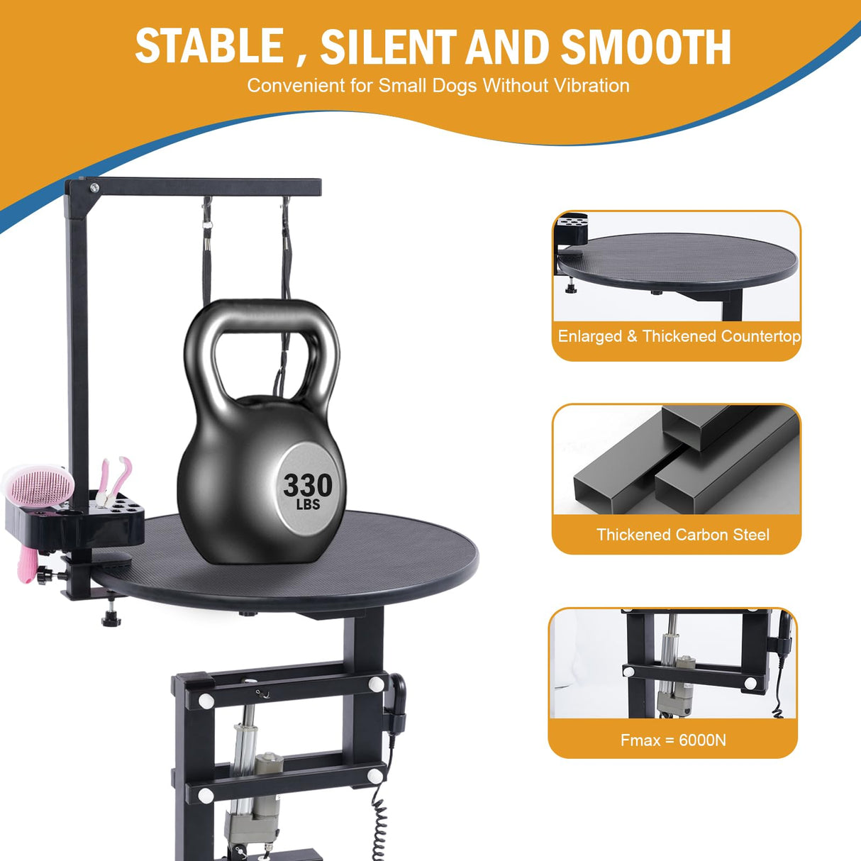 24" Electric Dog Grooming Table with Wired Remote Control, Professional Heavy Duty Pet Grooming Table for Dogs at Home, Adjustable Overhead Arm & Tool Organizer, Small Pet Grooming Station URBANVISTA