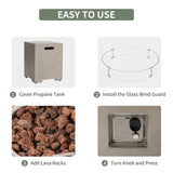 COSIEST 2-Piece Outdoor Propane Firepit Table Set w Tank Table, 42" Fire Table Certified, 50,000 BTU w Gray Round Base,Wind Guard and 16 inches Tank Side Table 20lb for Garden,Pool COSIEST