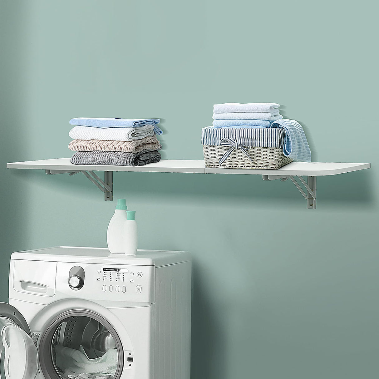 Gtouse Wall Mounted Folding Table, 47.2x15.7 inches, Laundry Folding Wall Table, Fold Down Table Wall Mounted, Folding Wall Desk for Laundry Room Balcony Office Kitchen Home - White Gtouse