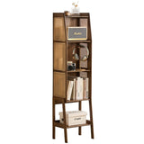 Welnow Bamboo Rattan Bookcase with Cabinet, 3-Tier Storage Shelf with Side Table & End Table Function, Large Modern Wood Organizer for Living Room or Bedroom, Walnut Bookshelf Welnow