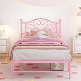 Elephance Twin Bed Frame with Headboard Metal Bed Frame Twin Size with Storage Space No Box Spring Needed Easy Assembly,Pink Elephance