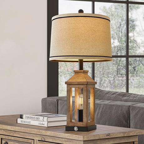 G-SAFAVA 23.75" Farmhouse Table Lamps Set USB A+C Charging Ports 3-Way Dimmable Touch Control Lamp Nightlight Vintage Modern Lamp for Living Room Bedroom with 2 Light Sources (2 Bulbs Included) G-SAFAVA
