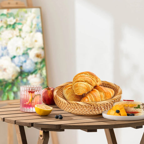 Whalehub Natural Rattan Round Fruit Basket Bowls, Hand Woven Decor Serving Baskets, Wicker Storage for Dinning Room (Round-Small) Whalehub