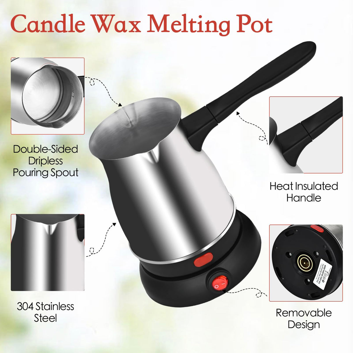 TOKPELA Wax Melter for Candle Making, Stainless Steel Electric Candle Wax Melter, Double Pouring Spout Candle Wax Melting Pot with 51IN Cord and Hot Plate, Candle Making Pot Kit for Beginners TOKPELA