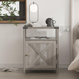 Fameill Nightstands Set of 2, Night Stand with Charging Station, Bed Side Table with Storage Cabinet, Farmhouse End Table for Living Room with USB Ports and Outlets, Gray Fameill