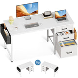 Casaottima 40" Small Computer Home Office Desk for Bedroom with Fabric Drawers & File Cabinet, Cloth Storage Bag and Hook, Writing Study Work Table for Small Space, White Casaottima