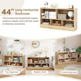 SILKYDRY 5 Cube Storage Organizer, 2-Tier Horizontal Bookshelf, Wooden Display Book Shelves for Home Office Classroom, Low Bookcase Under Window (Natural, 44” x 12” x 24”) SILKYDRY