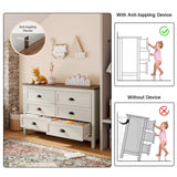 Wananlanen Farmhouse Dresser for Bedroom, Antique Double 6 Drawer Dresser & Chest of Drawer with Metal Handle and Storage, Wood Rustic Dresser Organizer for Living Room(Antique White) Wananlanen