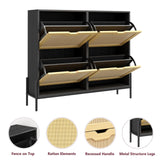 Algglobuy Large Rattan Shoe Cabinet Storage with 4 Flip Drawers & 3-Tier Adjustable Shelves, Slim Shoe Cabinet for Entryway, Modern Hidden Shoe Rack Cabinet, Black Algglobuy