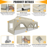 HOTEEL Tents for Parties 10x30 Pop Up Canopy Tent Heavy Duty with 8 Sidewalls, Commercial Party Tent Event Wedding Instant Canopy Waterproof with Carry Bag, UV 50+, Thicked Hexagonal Legs, Khaki Hoteel