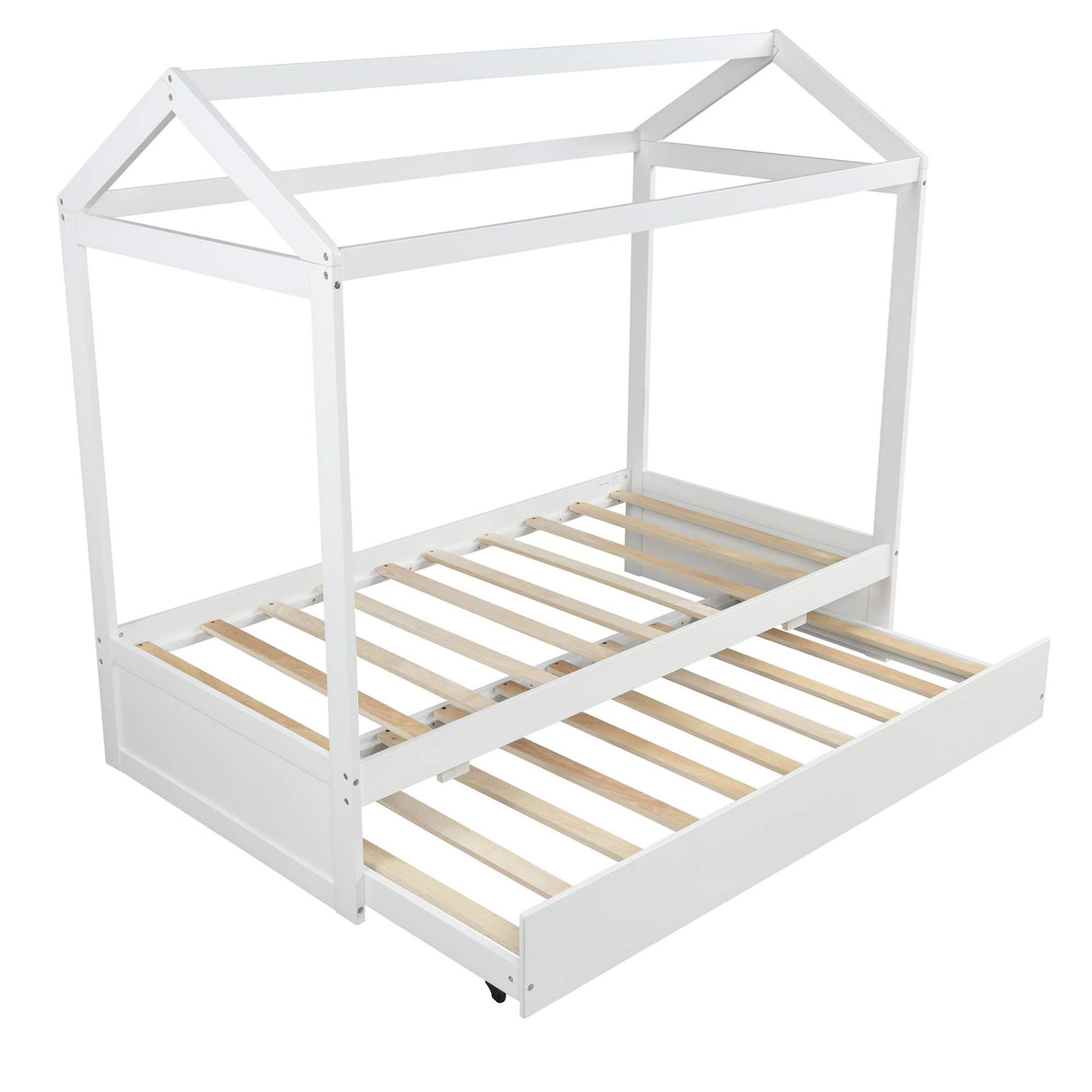 Bellemave White Twin Size House Bed Frame with Trundle for Kids and Toddlers Bellemave