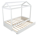 Bellemave White Twin Size House Bed Frame with Trundle for Kids and Toddlers Bellemave