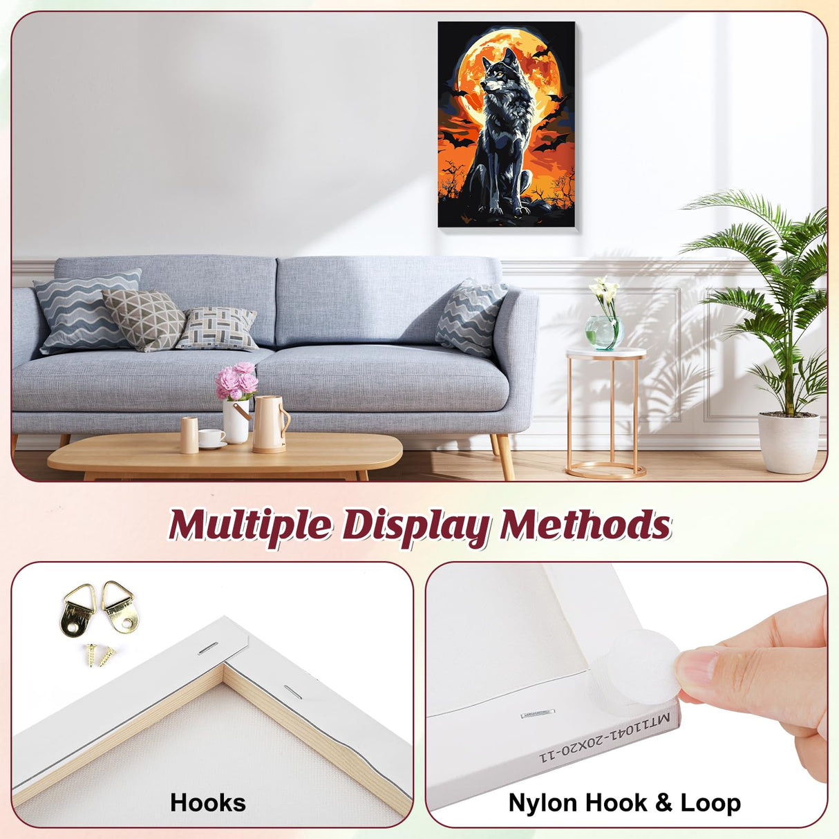 RICUVED Paint by Numbers Kit for Adults Beginner with Wooden Frame, Wolf Easy Acrylic Paint by Number, DIY Moon Oil Painting Kit with Framed Canvas Arts and Crafts for Gift Home Wall Decor 8X12 Inch RICUVED