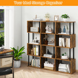 IBUYKE 5-Tier Tall Bookshelf,S-Shaped Geometric Bookcase, Wood Display Shelves with Storage,Industrial Bookshelf for Living Room Bedroom, Home Office, Rustic Brown WBC015H IBUYKE