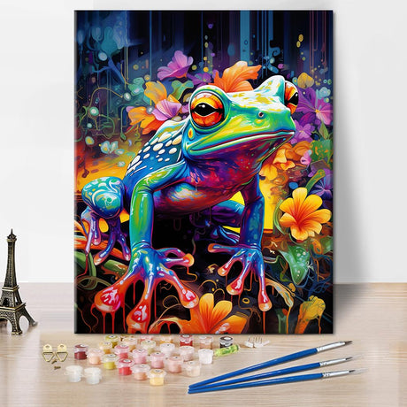 Frog DIY Paint by Numbers Kit - Abstract Colorful Frog in Water - Acrylic Paint on Canvas for Adults and Kids - Home Wall Decor - 16x20 Inch TUMOVO