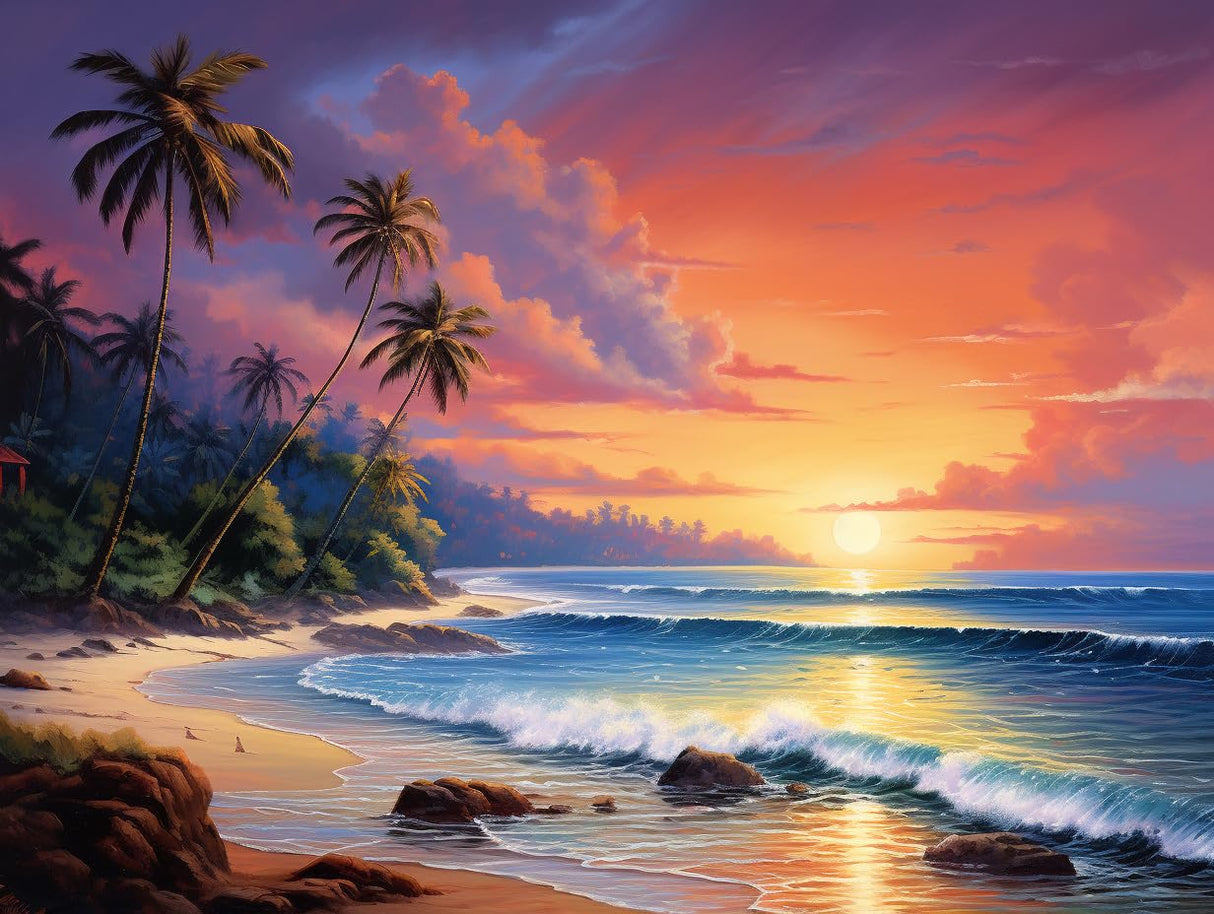 eovv Tropical Beach Sunset Square Diamond Painting Kit, 5D DIY Full Drill Crystal Art Craft, 16 x 12 inches eovv