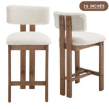 Shunzhi Upholstered Farmhouse Counter Height Bar Stools Set of 4 White Sherpa Barstools with Back/Solid Wood Legs, Modern Bar Chairs for Kitchen Island/Home Bar/Pub, 26 Inch Shunzhi