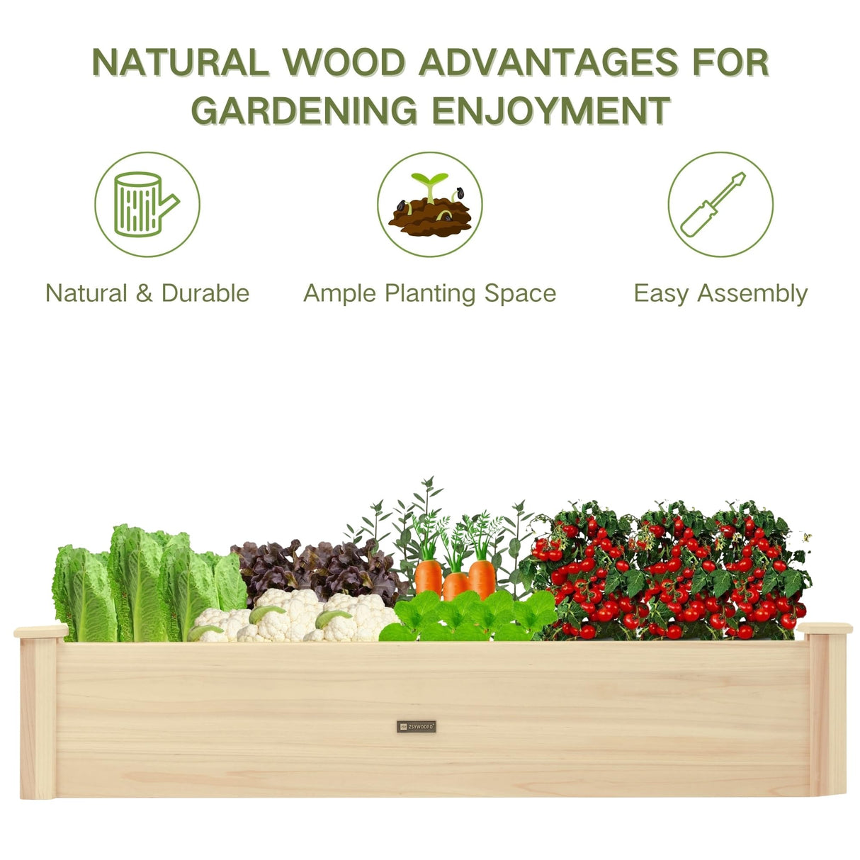 ZSYWODFO 4x2ft Outdoor Wooden Raised Garden Bed Planter for Vegetables, Garden, Lawn, Patio,48"(L) x 24"(W) x 9"(H) Raised Garden Bed;Planter Box-Natural Wood ZSYWODFO