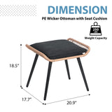 JOIVI Outdoor Wicker Ottoman Set of 2, Patio Rattan Ottomans with Seat Cushions, 2 Pieces Footstool Footrest Seat for Outside Garden, Balcony, Living Room, Black JOIVI