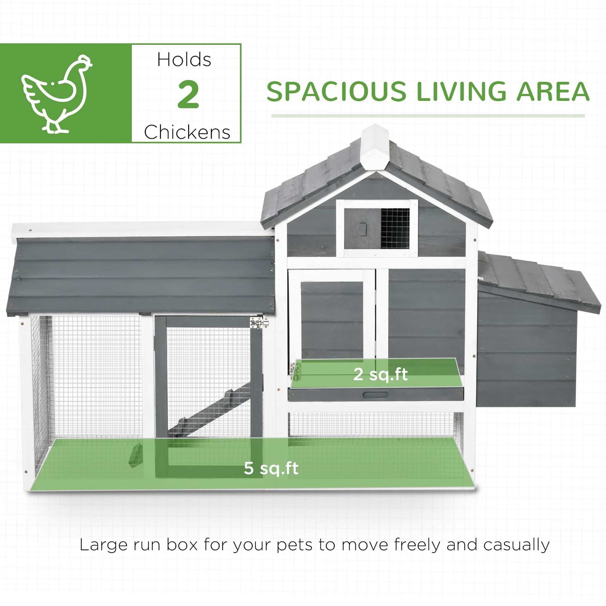 PawHut 59" Small Wooden Chicken Coop Hen House Poultry Cage for Outdoor Backyard with 2 Doors, Nesting Box and Removable Tray, White - WoodArtSupply