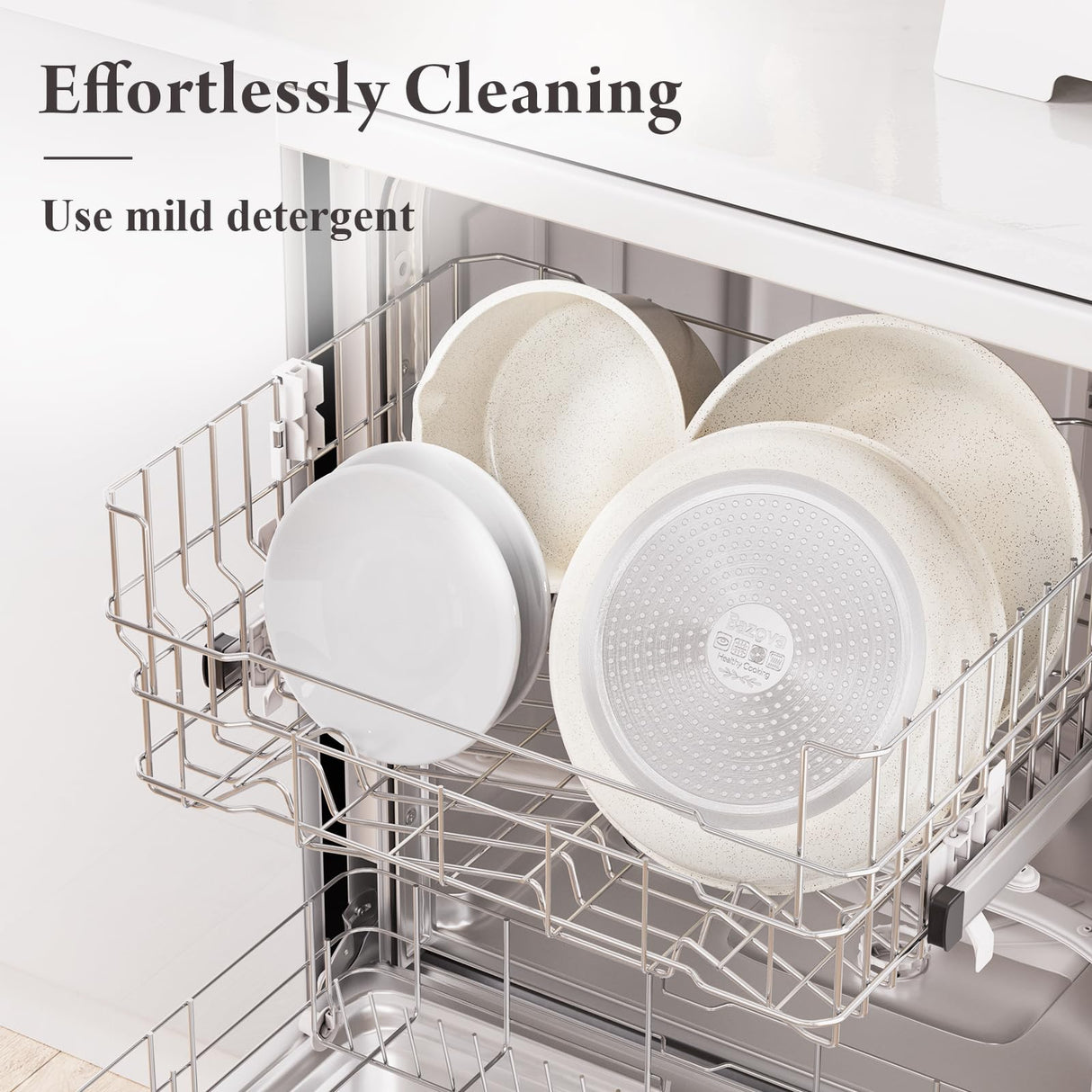 Bazova Ceramic Nonstick Cookware Set, Healthy,Non Toxic,17-Pieces Pots and Pans Set Removable Handles,Induction RV Kitchen Set,Stain & Scratch-resistant,Dishwasher/Oven Safe,PFAS/PFOA Free,Cream White bazova