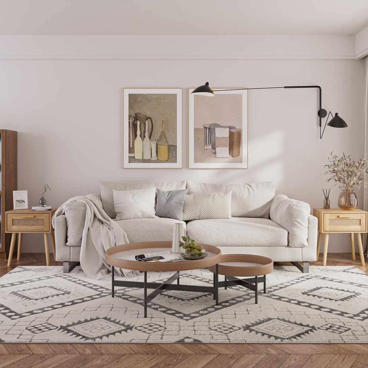 Aienvey Rattan Nightstand, Small Night Stand, Side Table with Drawer Open Shelf, Cane Accent Bedside End Table with Wood Legs, Bohemian Wood Nightstand for Bedroom, Oak (Bohemian) Aienvey