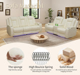 Caberryne Power Recliner Sofa Set with LED Lights,Leather Reclining Couch and Loveseat Set with USB Port/Coffee Table/Cup Holder,Living Room Set with 4 Recliner Seats for House(2 Piece Set,Creamy) Caberryne
